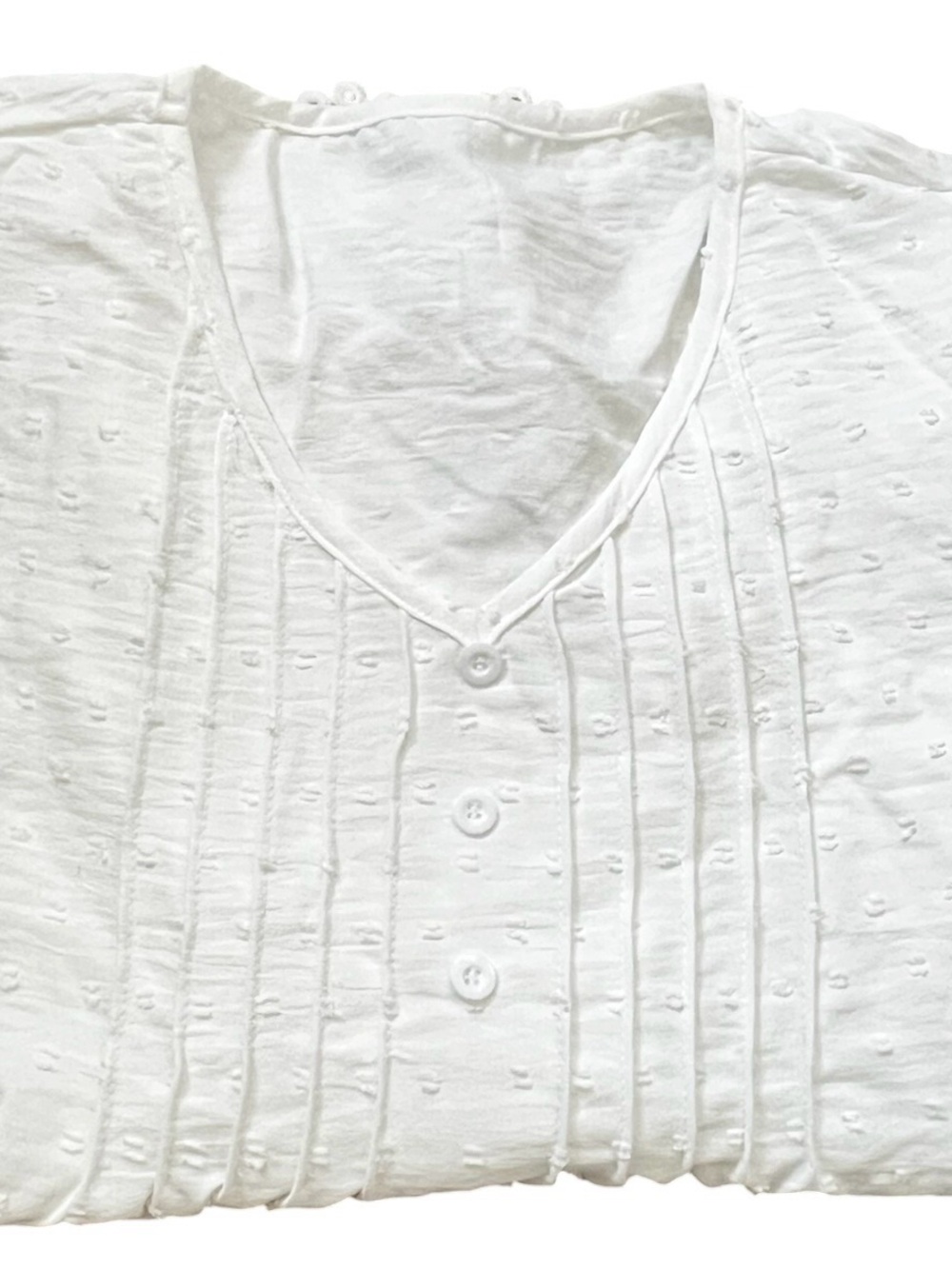 White V-Neck Pintuck Tunic with Lace Hem - Picture 7 of 7